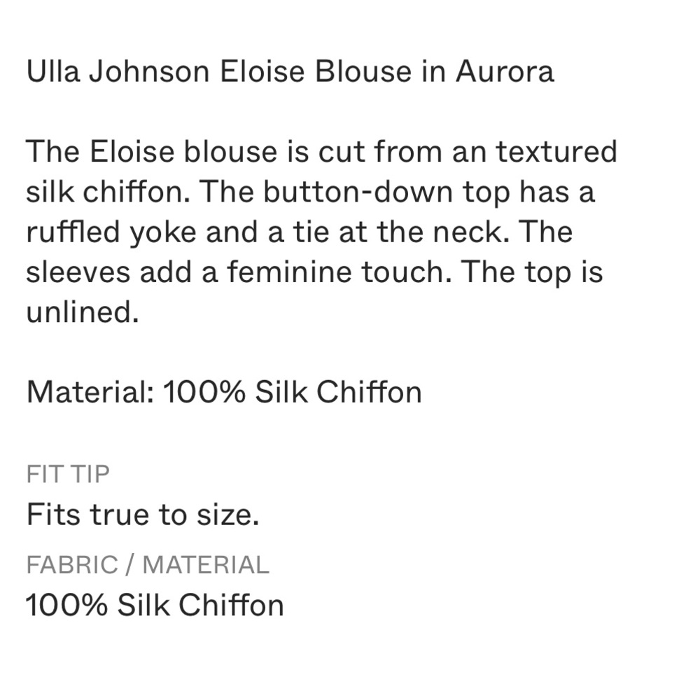 ULLA JOHNSON sz 2 Eloise Cream Ruffled Bib Collar Tie Front 100% silk blouse - Picture 12 of 12
